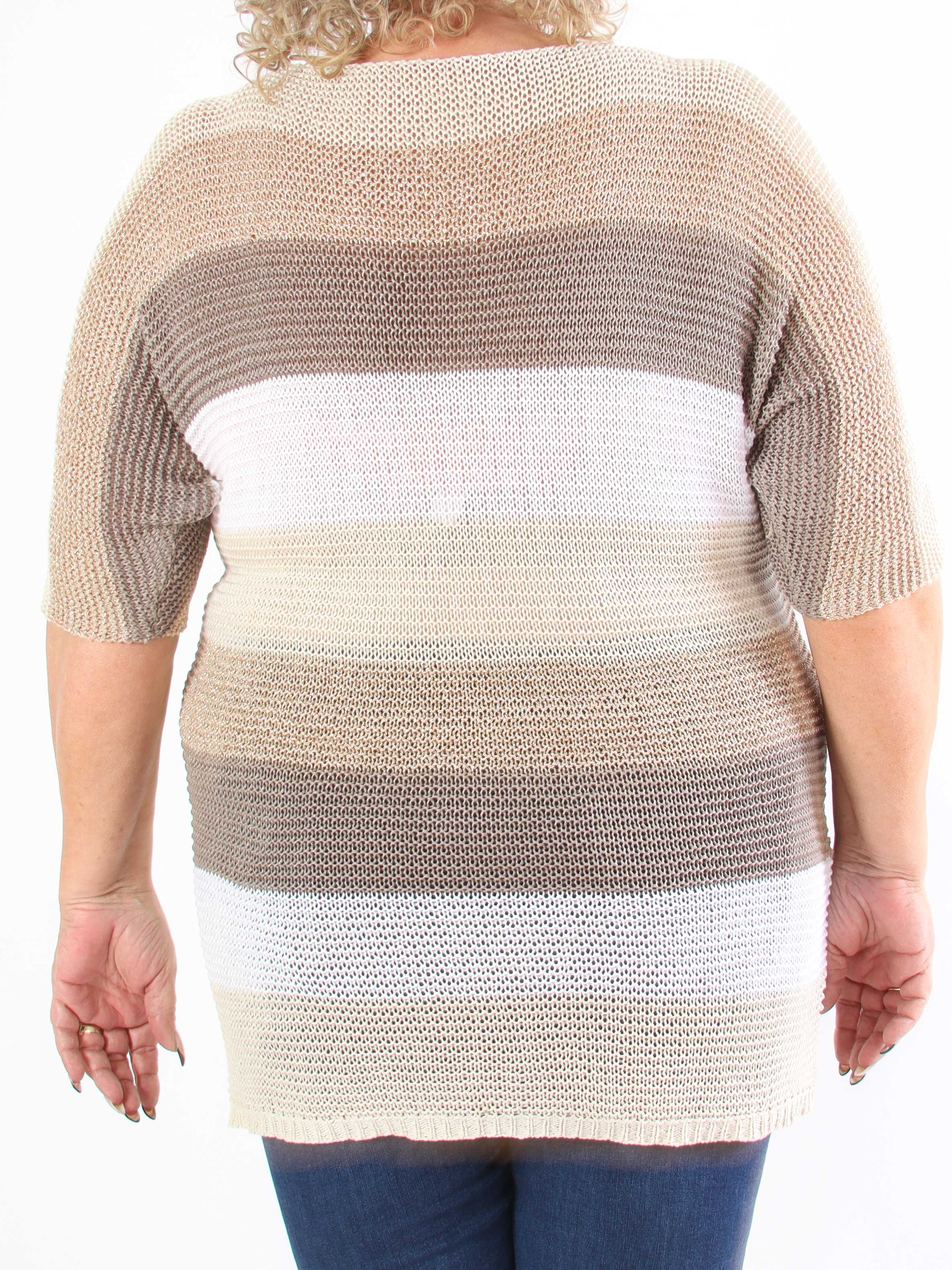 Nina Long - Stribet plus size strikkjole med glittertråde